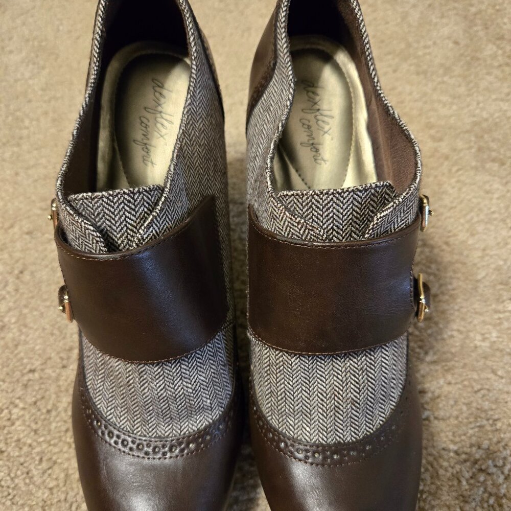 Dexflex Brown Saddle Tweed Heel Oxford Stiletto Ankle Boot